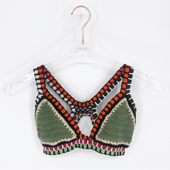 BEACH JOY | Boho Crochet Triangle Bikini Top Swimsuit in Green | S - Picture 2 of 8